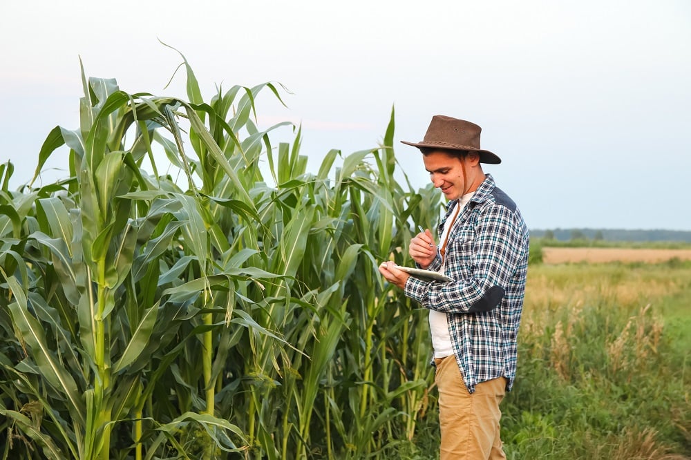 produtor no campo com tablet, financiamento por fintech