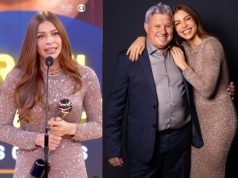 Grazi Massafera ganha prêmio de Melhor Atriz do Ano e comemora com o pai; vídeo