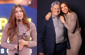 Grazi Massafera ganha prêmio de Melhor Atriz do Ano e comemora com o pai; vídeo