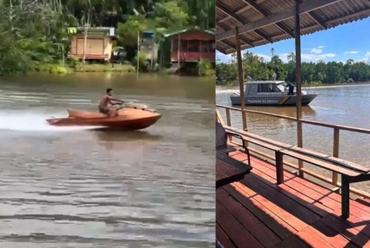 Brasileiro cria jetski de madeira no PA e recebe visita da Marinha, após vídeo viralizar