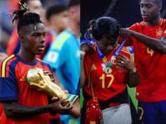 Nico Williams põe a medalha de campeão da Copa no pescoço da mãe e conta o motivo; vídeo