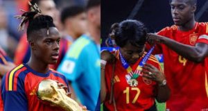 Nico Williams põe a medalha de campeão da Copa no pescoço da mãe e conta o motivo; vídeo