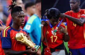 Nico Williams põe a medalha de campeão da Copa no pescoço da mãe e conta o motivo; vídeo