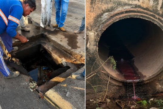 Fiscalização ambiental autua mecânica por descarte de óleo, graxa e produtos químicos em galeria de águas pluviais em Colíder
