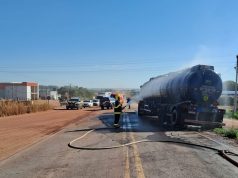 NORTÃO MT: incêndio em carreta-tanque carregada com combustível de aviação na BR-163 é socorrido pelo Corpo de Bombeiros