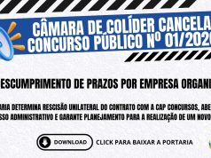 Câmara de Colíder cancela Concurso Público nº 01/2026 após descumprimento de prazos por empresa organizadora