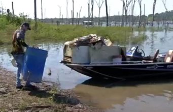 Geladeira, plástico e linhas de pesca: mutirão retira lixo do Rio Teles Pires