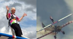 Após AVC, idosa de 97 anos dá looping em avião, bate recorde e ajuda hospital que a salvou