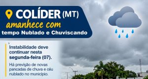 Colíder amanhece com tempo nublado e chuviscando; instabilidade deve continuar nesta segunda-feira(07)