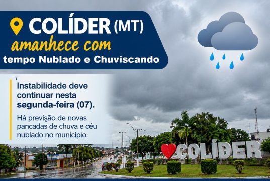 Colíder amanhece com tempo nublado e chuviscando; instabilidade deve continuar nesta segunda-feira(07)
