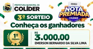 3º SORTEIO NOTA PREMIADA: Prefeitura de Colíder divulga cinco ganhadores
